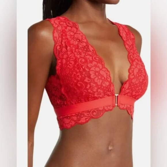 NWT $58 HAH Got Ur Back Bra Plunge Bralette Siren Red Lace Coquette Romantic XS - Picture 2 of 7